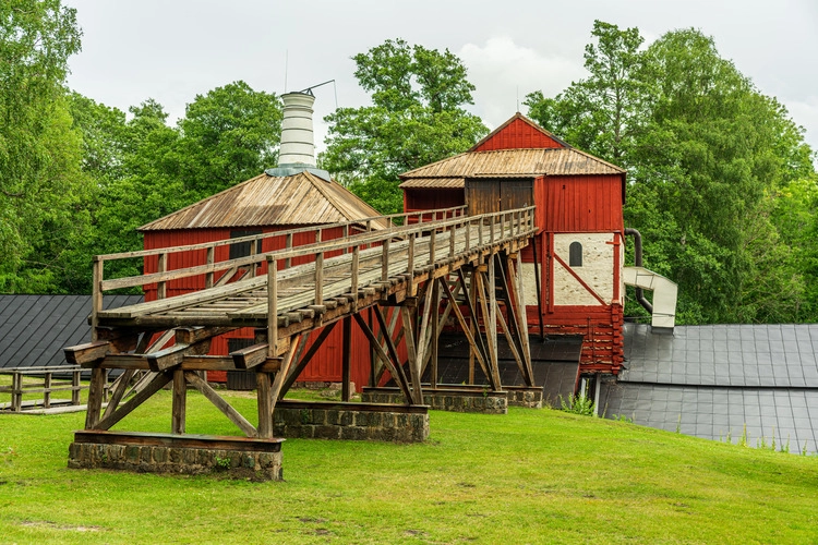 Summer view of the world heritage blast furnace or ironworks located in Engelsberg, on the Swedish countryside.