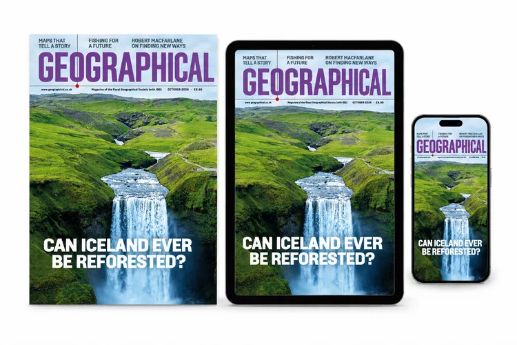 Covers of Geographical October 2026 edition on iPad and iPhone