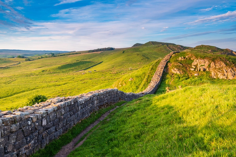 Roman Wall near Caw Gap, or Hadrian's Wall, a World Heritage Site in the beautiful Northumberland National Park.