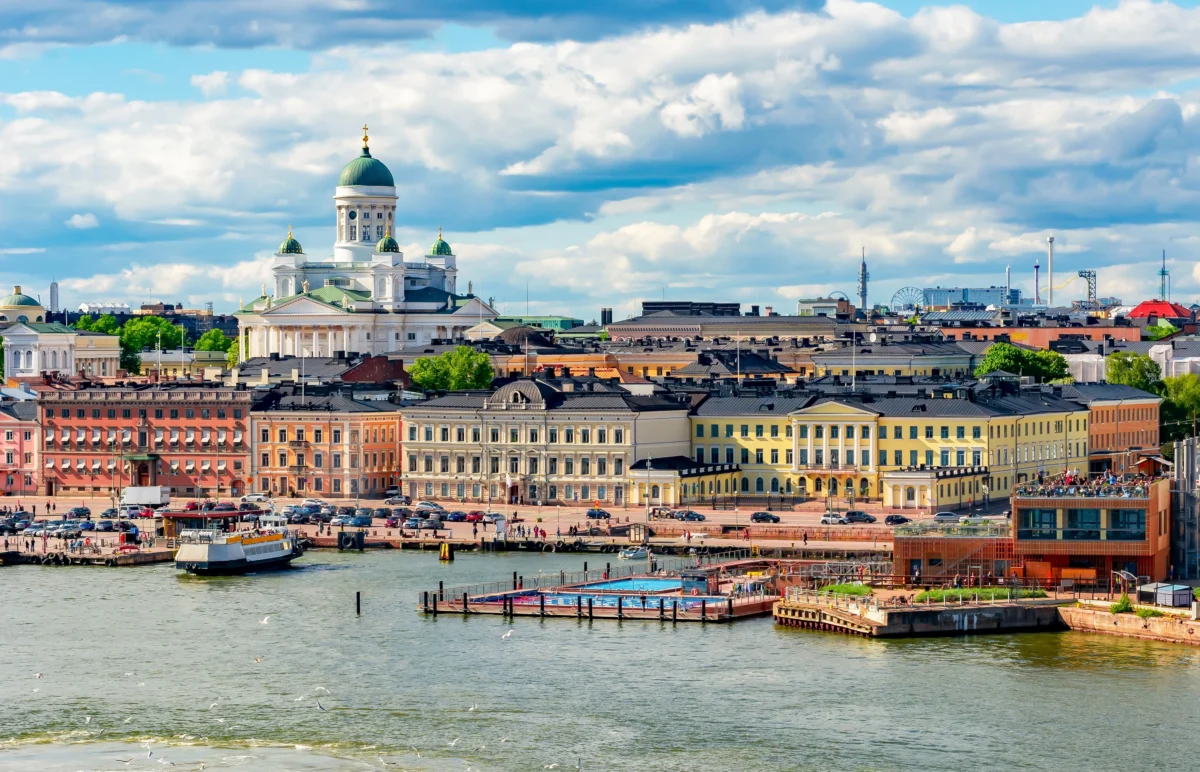 Helsinki skyline with Helsinki Cathedral and Market square in summer, Finland