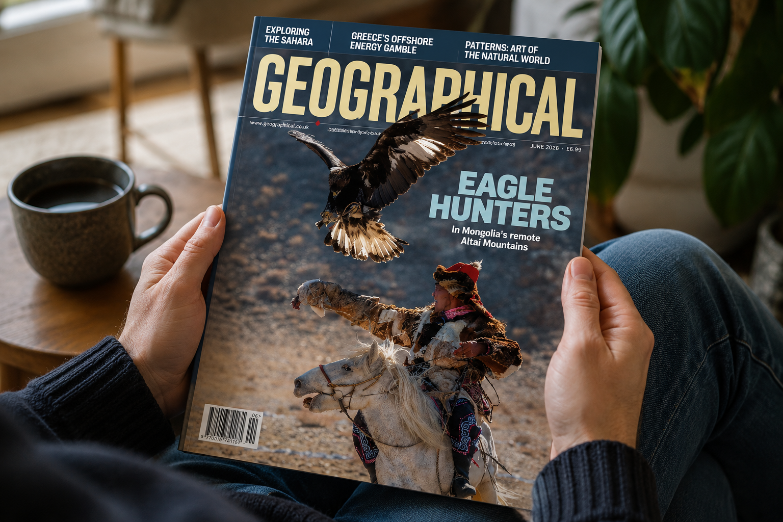 Reader holding the June 2026 issue of Geographical magazine