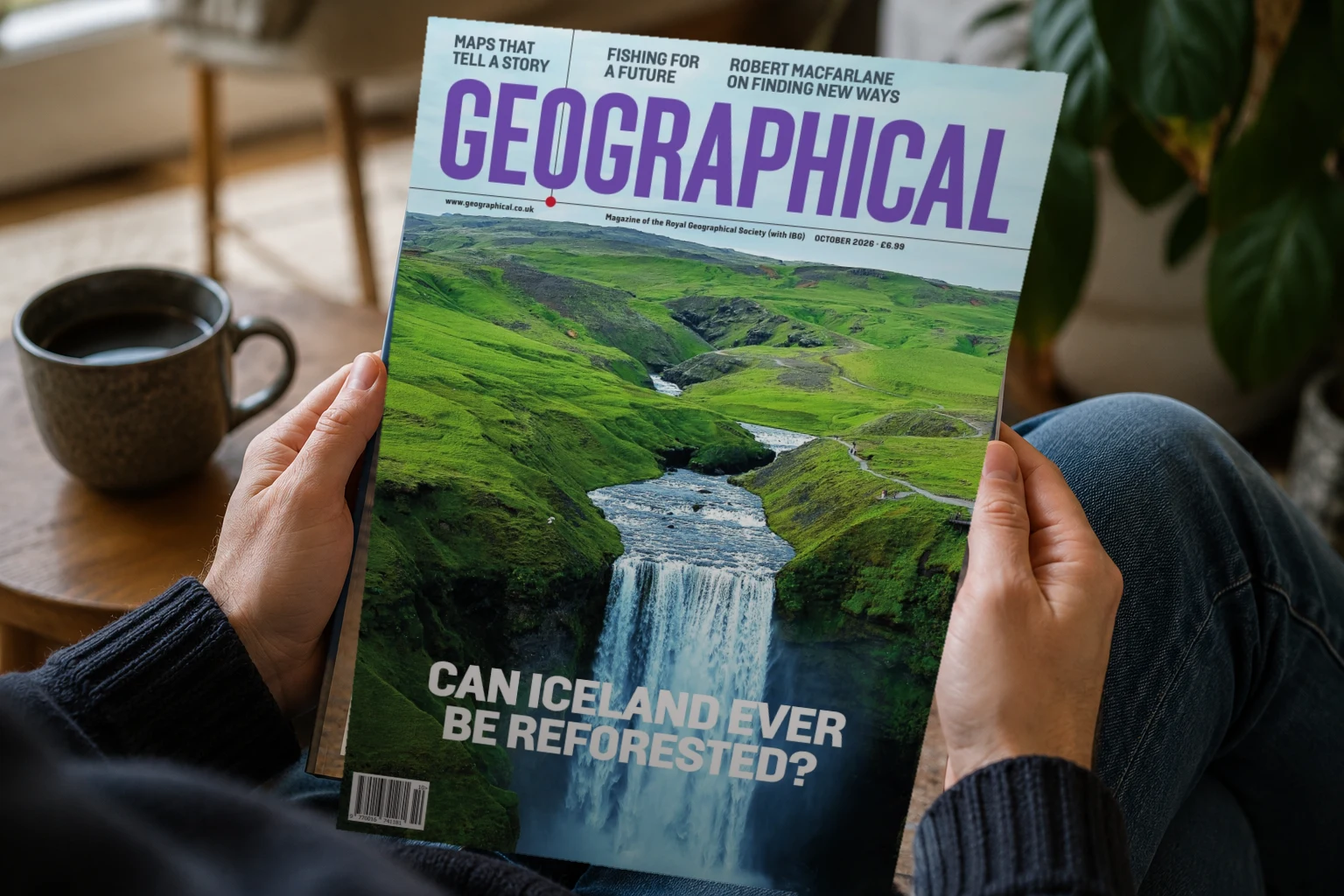 Reader holding a copy of Geographical magazine
