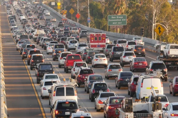 Stream of traffic and cars on US highway