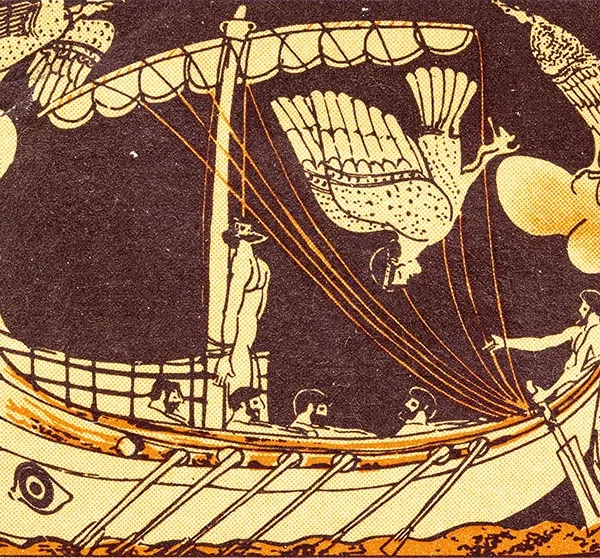 Odysseus tied to the mast. Image from an ancient vase found in the Black Sea