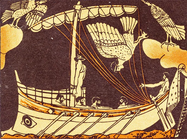 Odysseus tied to the mast. Image from an ancient vase found in the Black Sea