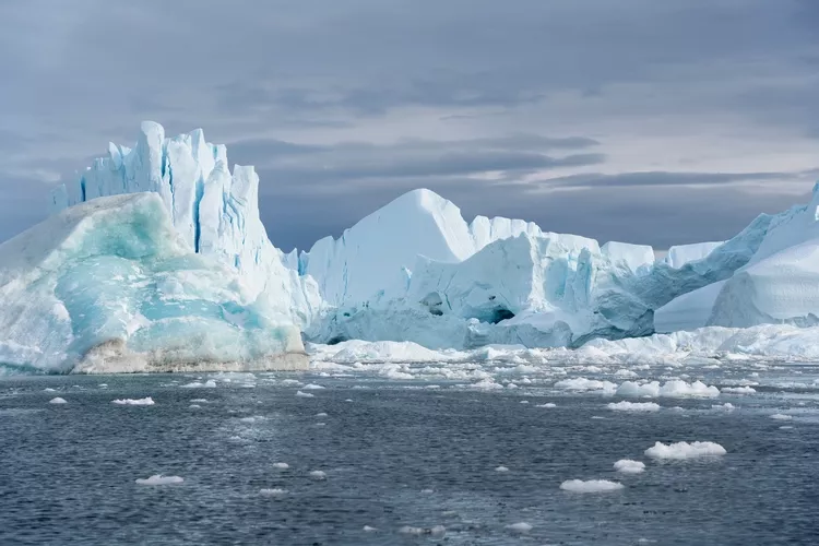 Aerial of the Ilulissat Icefjord, UNESCO World Heritage Site, Western Greenland, Denmark, Polar Regions