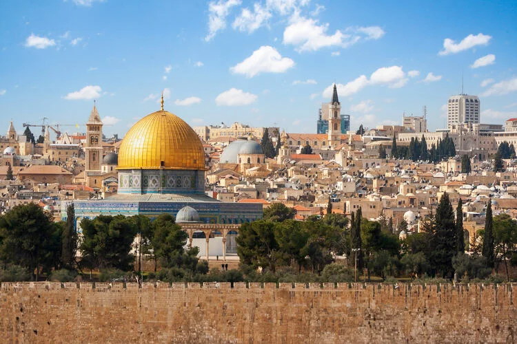 View on Jerusalem and the Temple Mount with the Dome of the Rock.