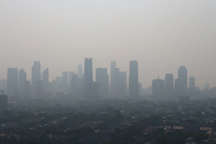 Panoramic view of Jakarta city air pollution