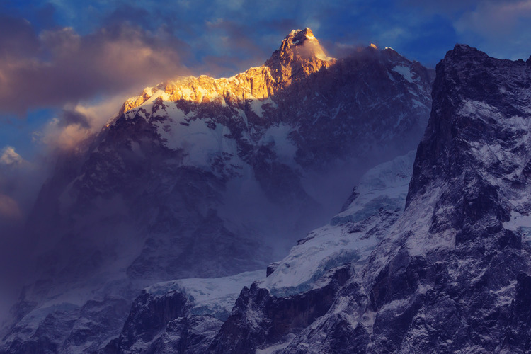 Scenic view of the famous rocky Jannu peak in Kanchenjunga Region, Himalayas, Nepal.