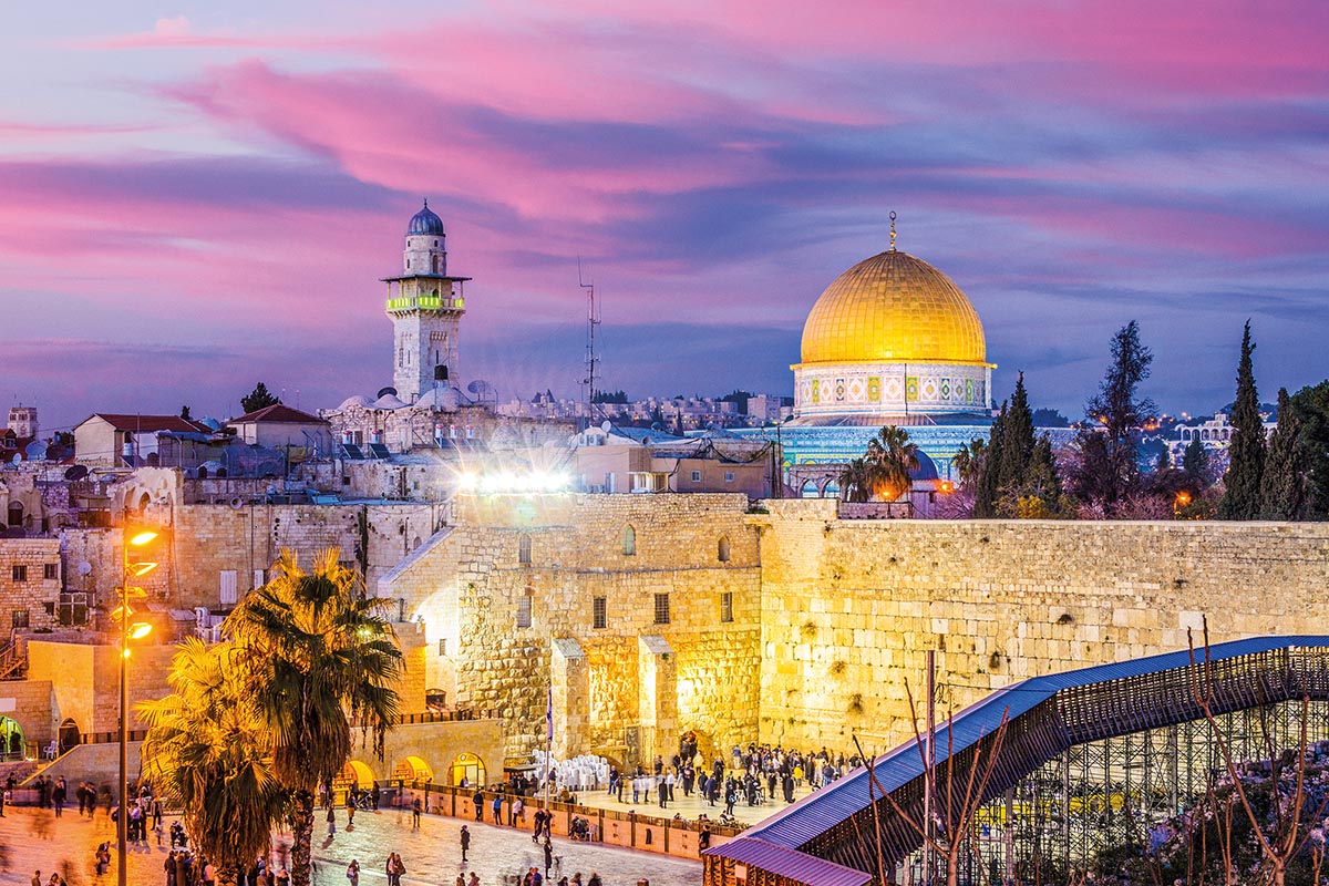 Jerusalem, Israel old city at the Western Wall and the Dome of the Rock.