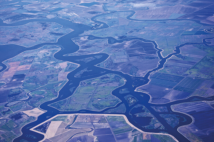 There are nearly 2,000 kilometres of levees in the Joaquin River delta in northern California