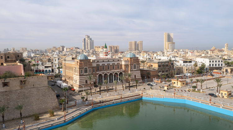 Tripoli, Libya - February 18, 2022: The main building of Central Bank of Libya.