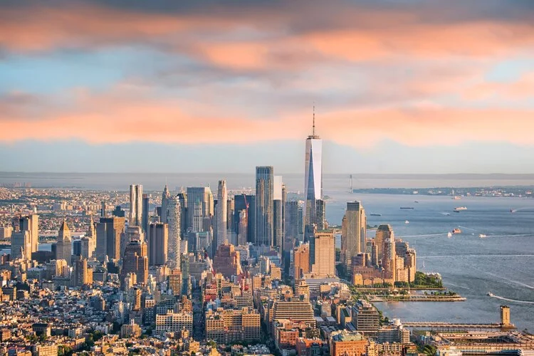 New York city skyline in the US, one of the countries becoming wealthier.