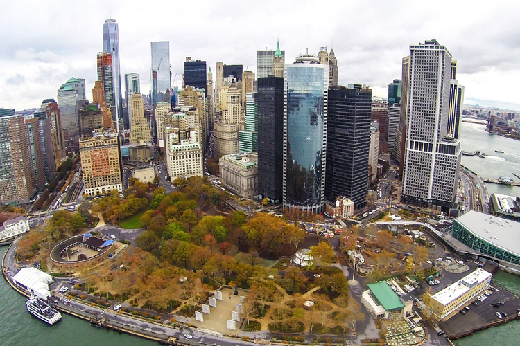 Aerial view of Battery Park City and
southern Manhattan’s financial district