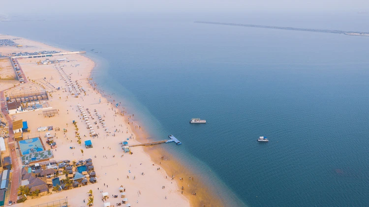 Aerial view of Landmark Beach, Lagos, Nigeria.