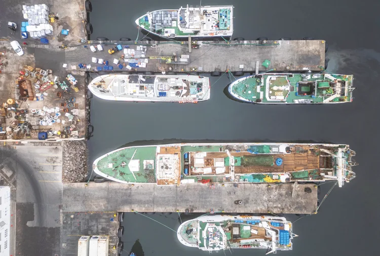 Fishing vessels moored at the dockside in Walvis Bay
