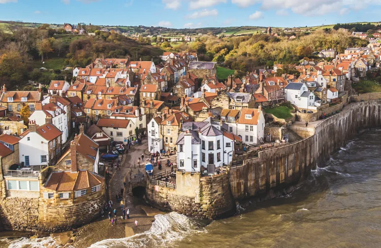 The tide coming in over the rocks at Robin Hood's Bay