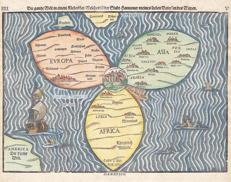 Heinrich Bünting's cloverleaf map with Jerusalem at the centre