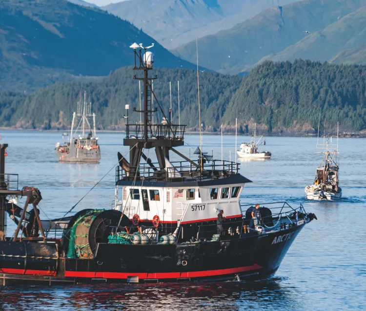 An offshore fishing boat coming into harbour at Kodiak