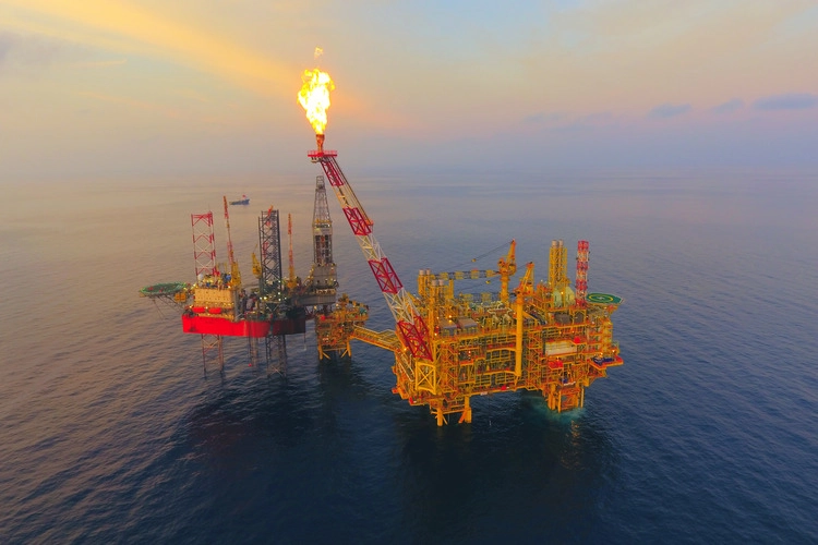 Aerial Photography oil and gas platform taken by drone.