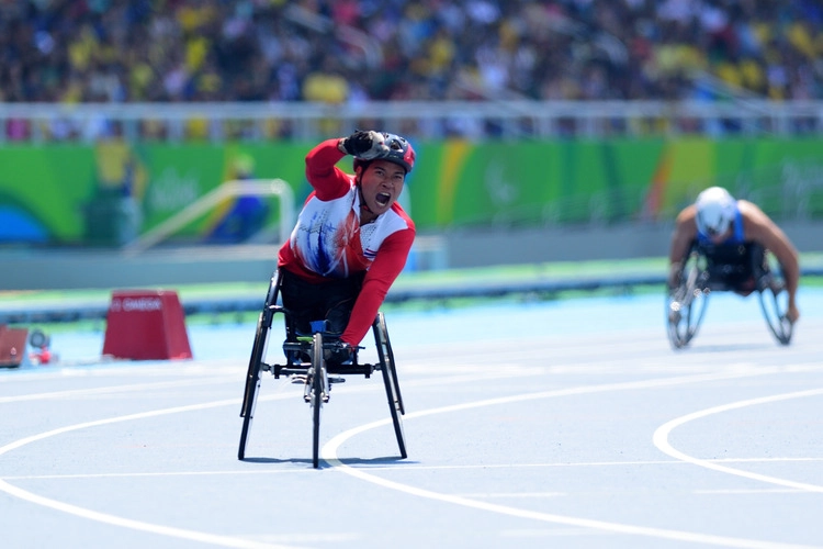 BRAZIL,September7-18,2016 :Pongsakorn Paeyo, Athlete from Thailand in action Winner during Wheelchair racing Men's in RIO 2016 PARALYMPIC GAMES in Rio de Janeiro, BRAZIL