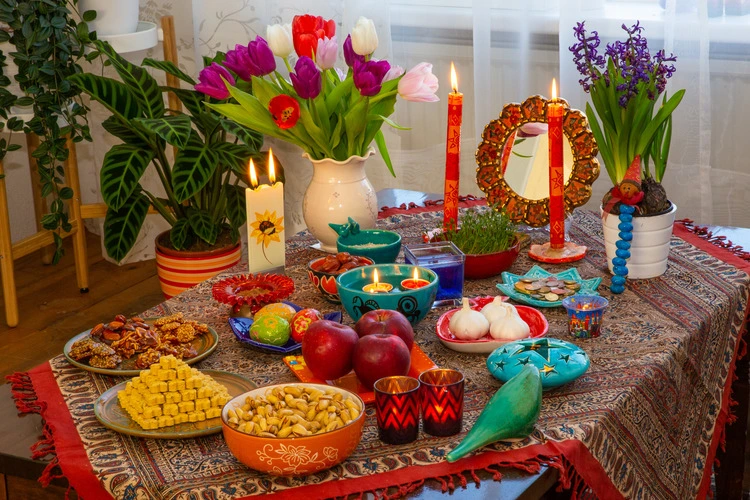 
Haft Seen traditional table of Nowruz. Haft-Seen also spelled as Haft Sin is a tabletop (sofreh) arrangement of seven symbolic items traditionally displayed at Nowruz, the Iranian new year.