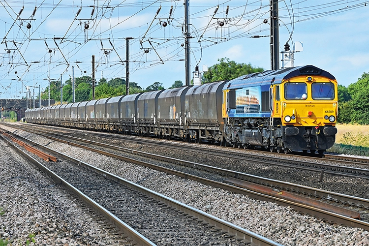 A rail delivery of wood pellets to Drax Power Station