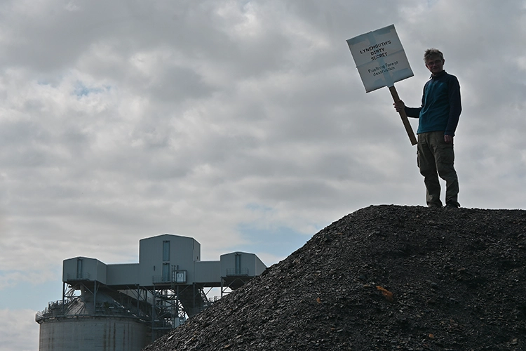 A protestor outside Lynemouth Power Station