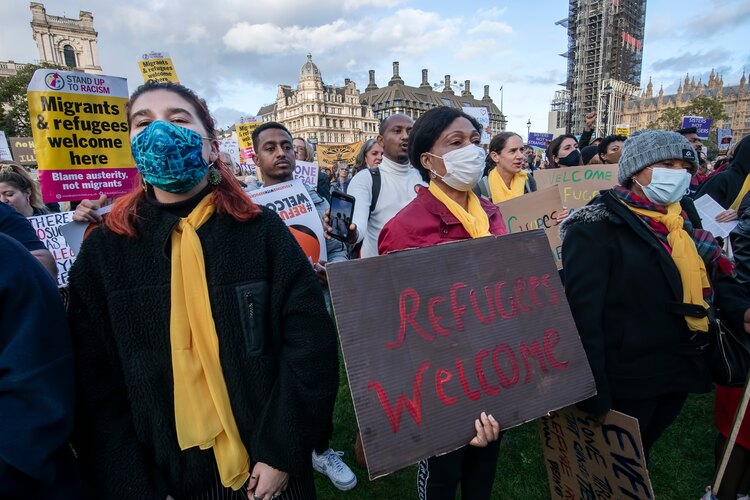 Refugees Welcome Rally in London, UK as the Government progressed its Anti-Refugee Bill through Parliament.