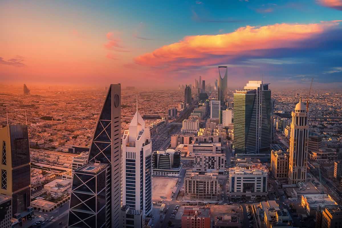 Skyline of Riyadh, Saudia Arabia during sunset