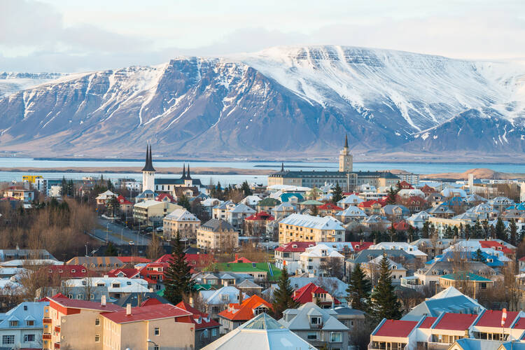 Scenery view of Reykjavik the capital city of Iceland in late winter season.