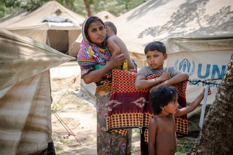 Rohingya refugees at the Kutupalong transit center April 16, 2018 in Cox's Bazar, Bangladesh.