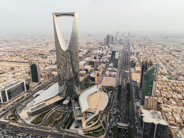 Drone shot flying over Saudi Arabia. Riyadh.