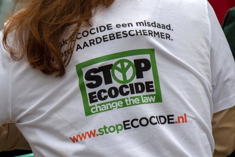 Day 1 Stop Ecocide T-Shirt At The Climate Demonstration From The Extinction Rebellion Group At Amsterdam The Netherlands 2019