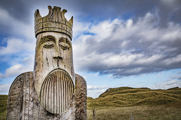 A statue celebrating the Uig chessmen, a 12th-century ivory Viking chess set found in 1831