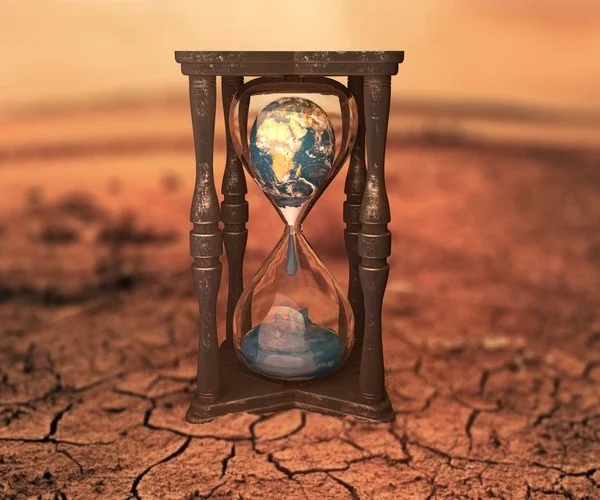Illustration of Earth inside of an egg timer.