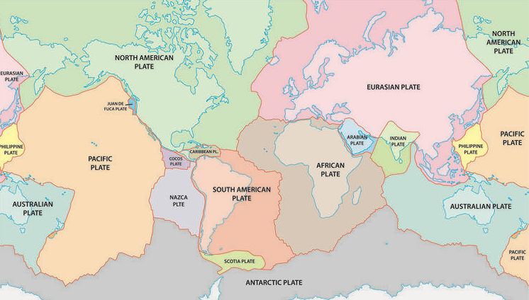 Un diagrama de un mapa de las placas tectónicas del mundo.