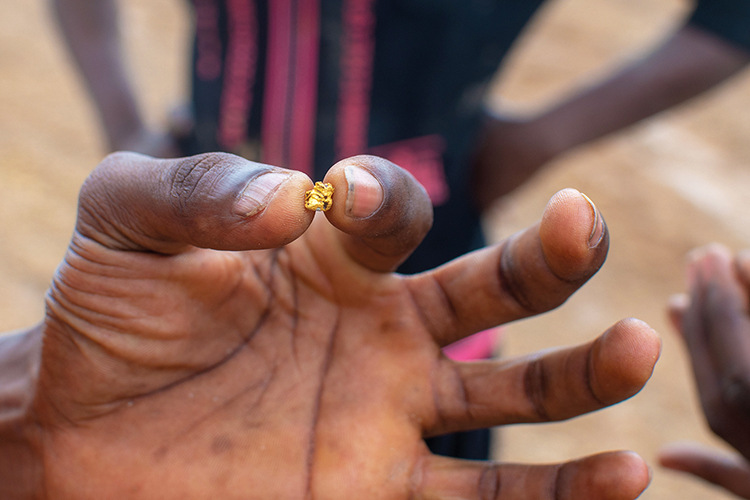 A gold nugget found by 
an illegal miner in Ghana