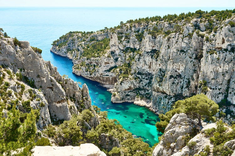 Aerial view of Calanques National Park where shrimp were found to be using scent to find home