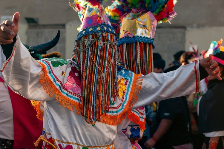 Colourful traditional celebration of St. Peter in the indigenous Kichwa community of Peguche, in the city of Otavalo, Ecuador.