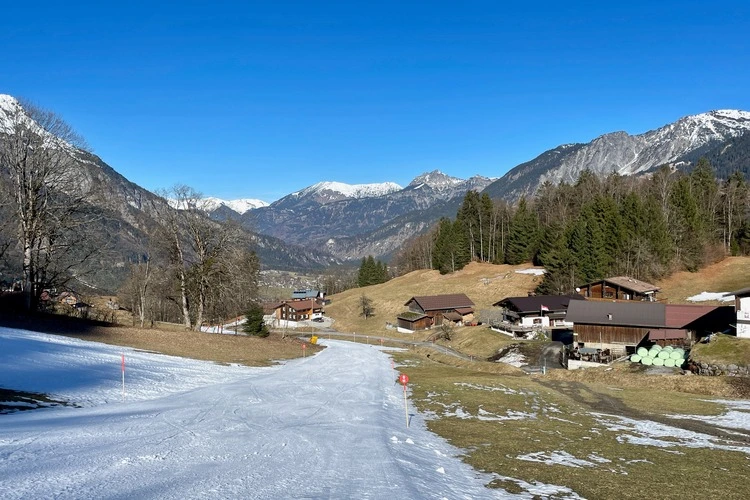 Ski resort with very little snow.