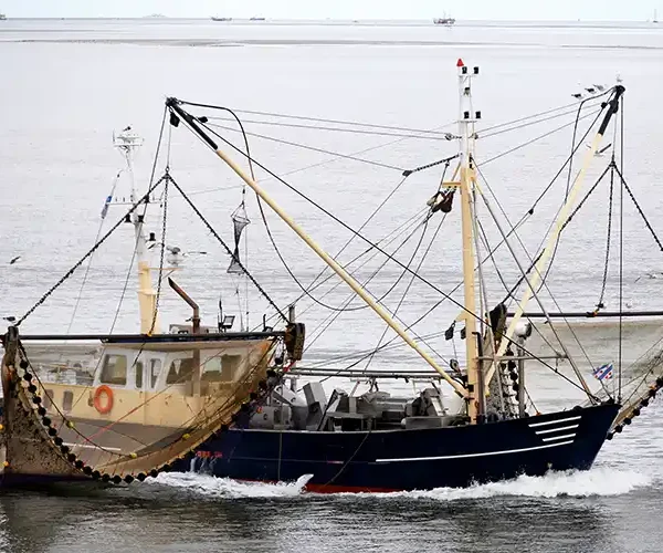 Bottom trawling fishing boat