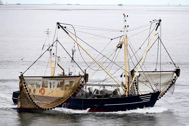 Bottom trawling fishing boat