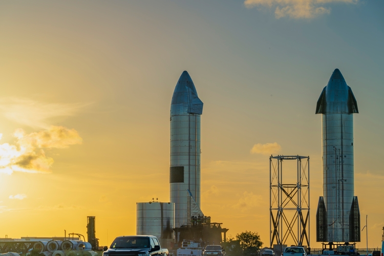 Boca Chica, Texas, United States: July 1, 2021: Starship SN15 and SN16 at sunset. New edit version