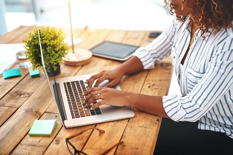 Woman working on laptop