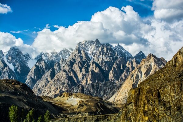 Passu Cones, also known as Passu Cathedral, 6,106m high are a series of towering peaks located in the Karakoram Range alongside the karakoram highway