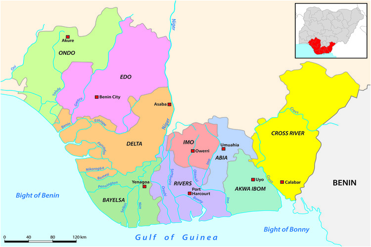 Map of the Niger Delta in Nigeria