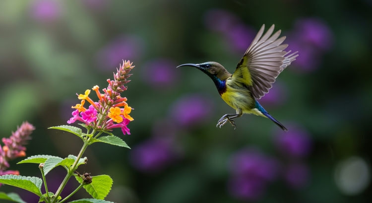 Hummingbird near flower