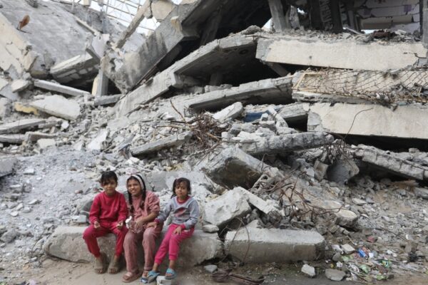 Gaza children in rubble