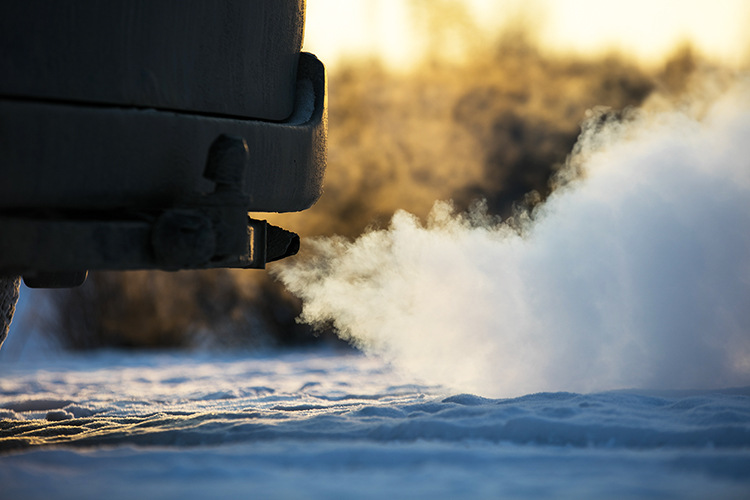 Car exhaust on a frosty morning